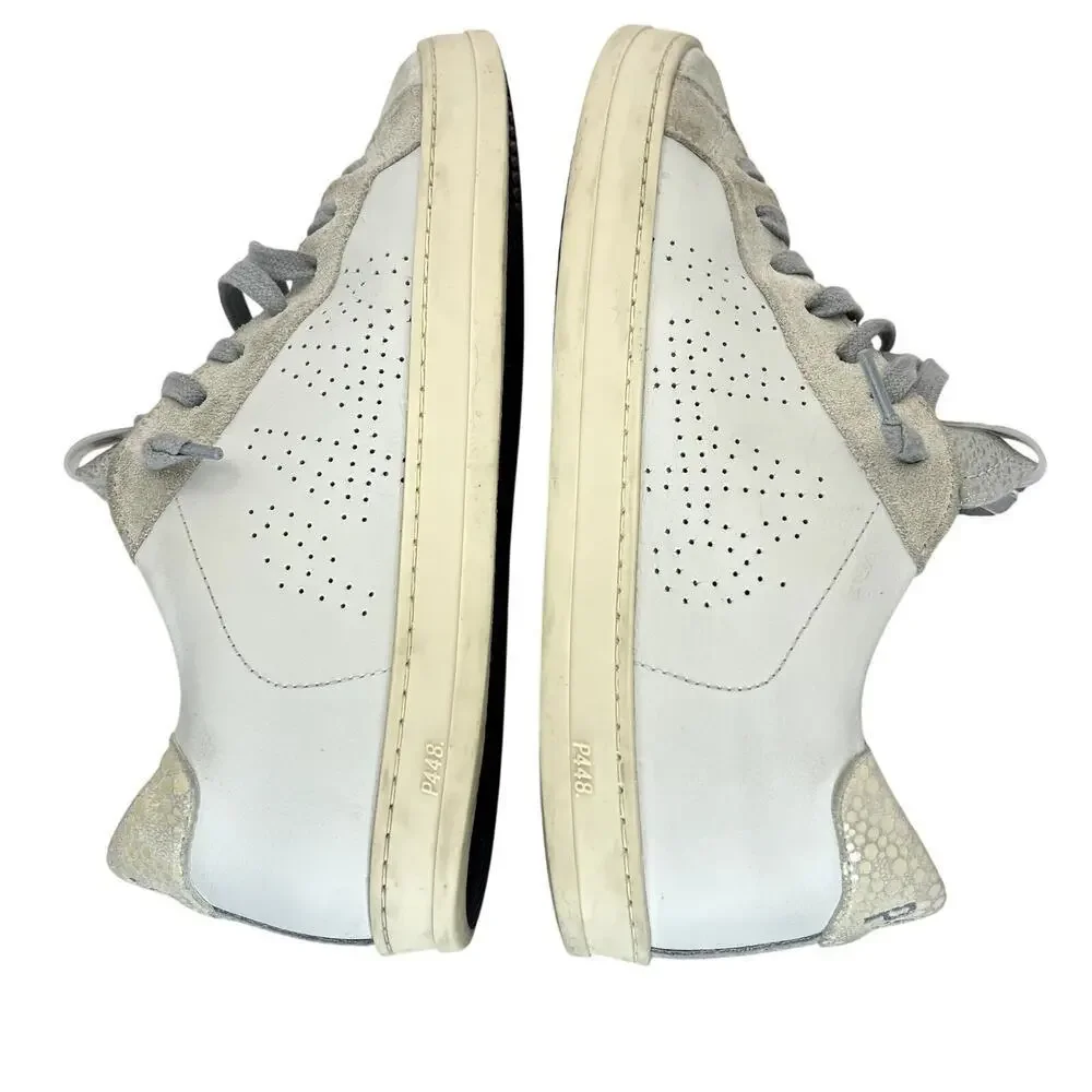 P448 John Sneaker White Leather Perforated Logo Gray Suede Lace Up 38